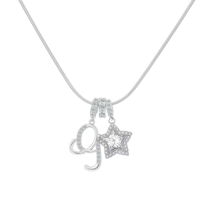 Script Initial Pave Star Dual Charm Snake Chain Necklace, Gold & Silver Custom Letter Choker