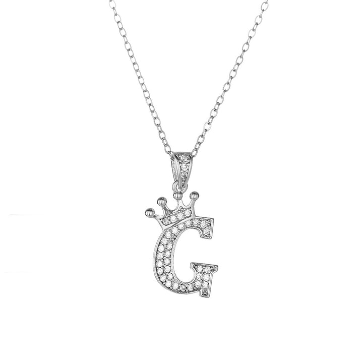 Crown Paved Diamond Initial Letter Necklace, 14K Gold Plated Personalized Dainty Chain, A-Z Available