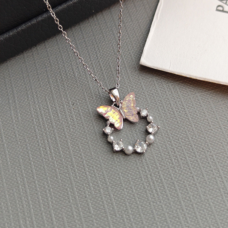 Mother-of-Pearl Butterfly & Diamond Choker (Fairy Vibe Sweet Girl Style)