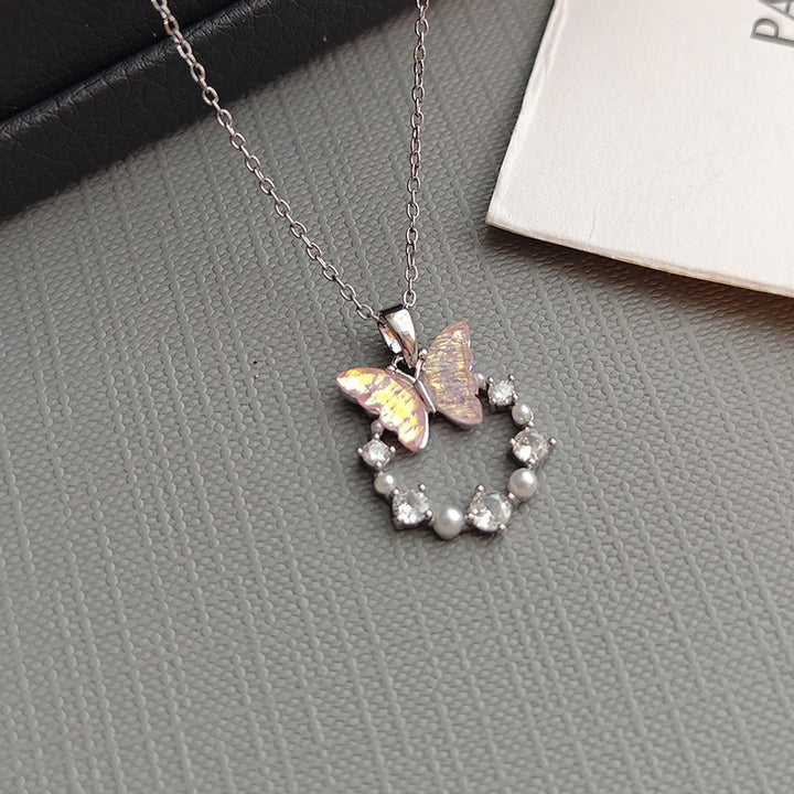 Mother-of-Pearl Butterfly & Diamond Choker (Fairy Vibe Sweet Girl Style)