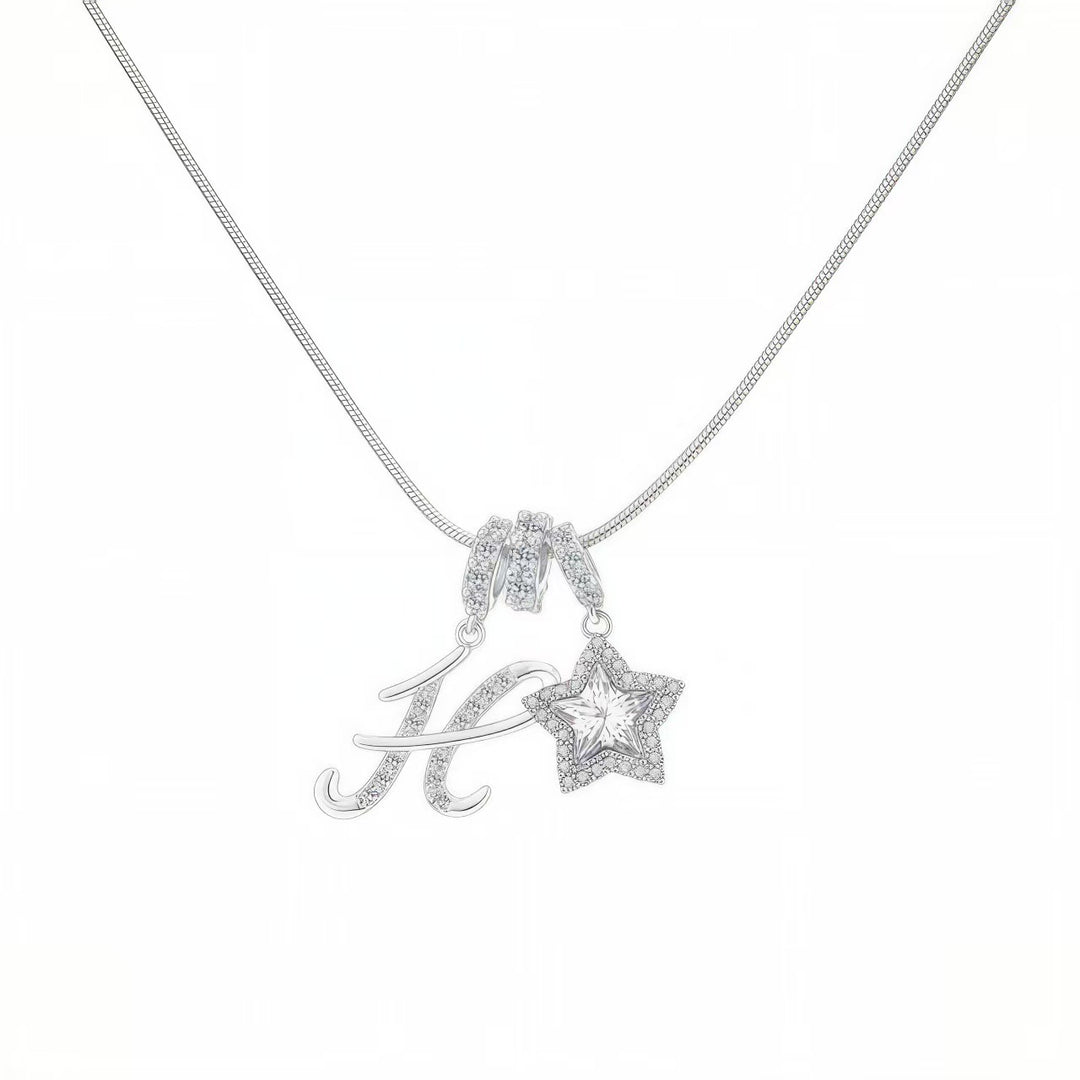 Script Initial Pave Star Dual Charm Snake Chain Necklace, Gold & Silver Custom Letter Choker