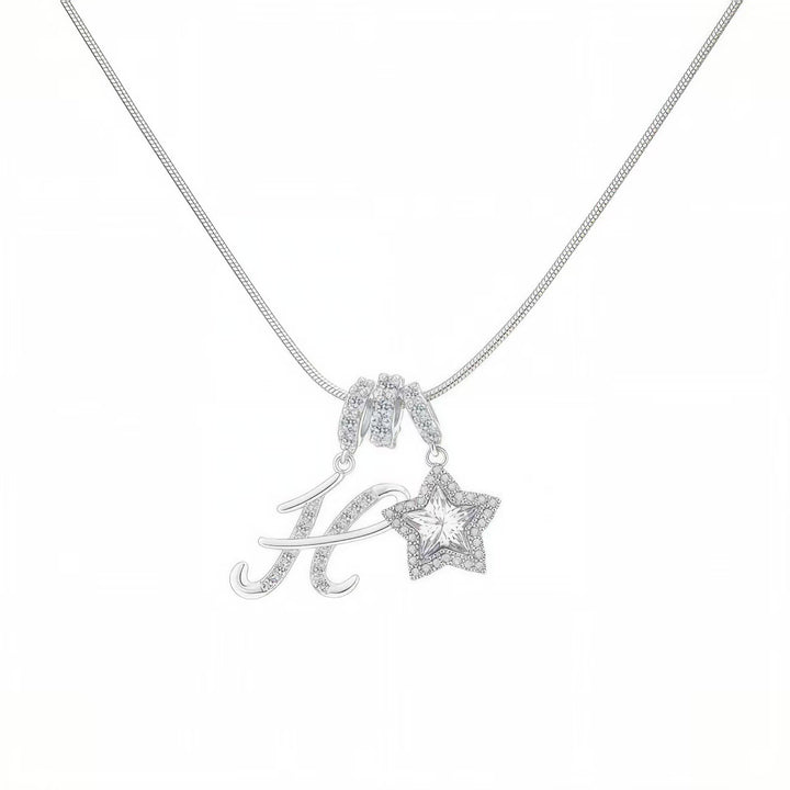 Script Initial Pave Star Dual Charm Snake Chain Necklace, Gold & Silver Custom Letter Choker