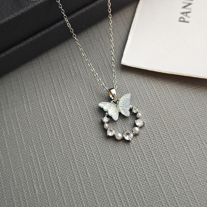 Mother-of-Pearl Butterfly & Diamond Choker (Fairy Vibe Sweet Girl Style)