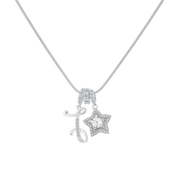 Script Initial Pave Star Dual Charm Snake Chain Necklace, Gold & Silver Custom Letter Choker