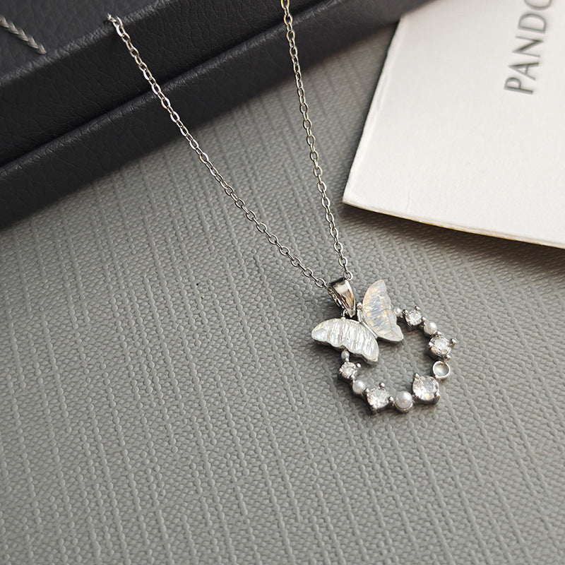 Mother-of-Pearl Butterfly & Diamond Choker (Fairy Vibe Sweet Girl Style)