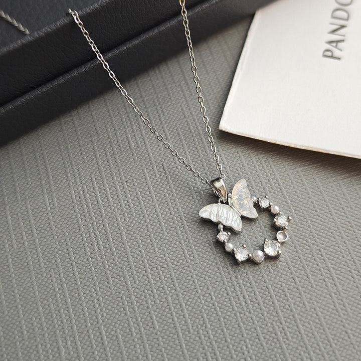 Mother-of-Pearl Butterfly & Diamond Choker (Fairy Vibe Sweet Girl Style)