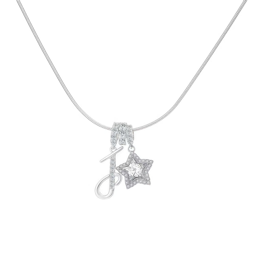 Script Initial Pave Star Dual Charm Snake Chain Necklace, Gold & Silver Custom Letter Choker