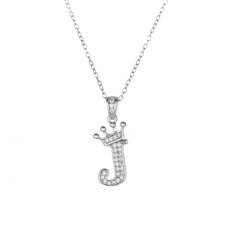Crown Paved Diamond Initial Letter Necklace, 14K Gold Plated Personalized Dainty Chain, A-Z Available