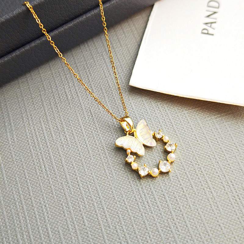 Mother-of-Pearl Butterfly & Diamond Choker (Fairy Vibe Sweet Girl Style)