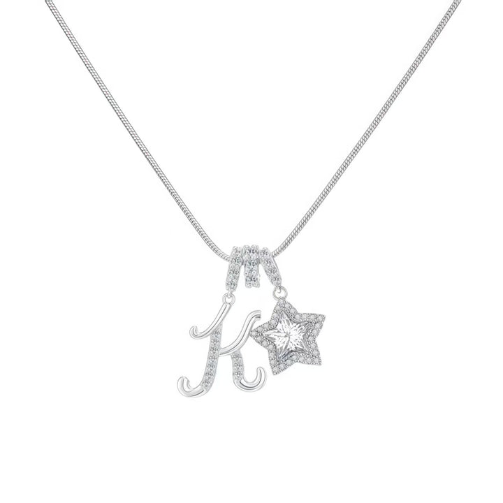 Script Initial Pave Star Dual Charm Snake Chain Necklace, Gold & Silver Custom Letter Choker