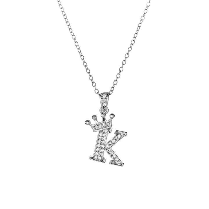 Crown Paved Diamond Initial Letter Necklace, 14K Gold Plated Personalized Dainty Chain, A-Z Available