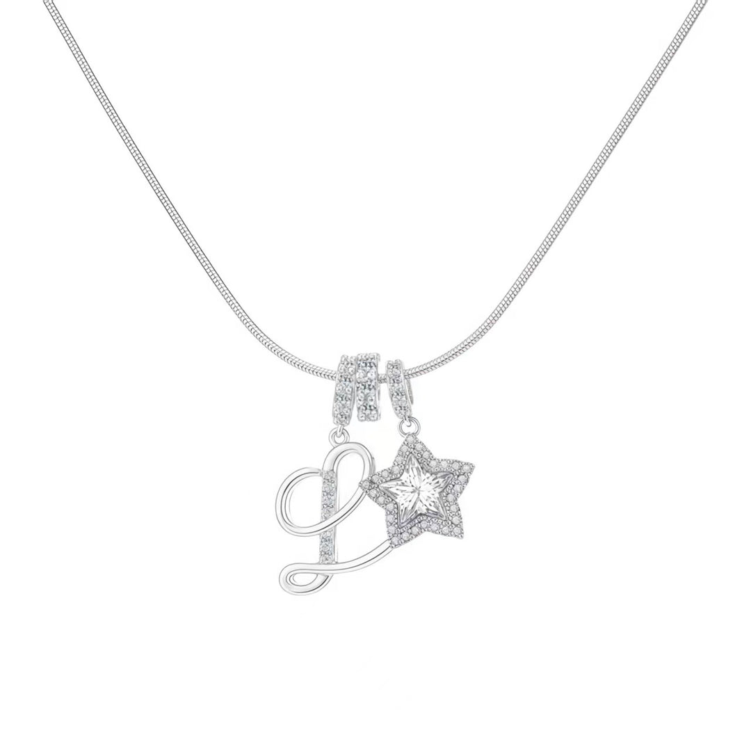 Script Initial Pave Star Dual Charm Snake Chain Necklace, Gold & Silver Custom Letter Choker