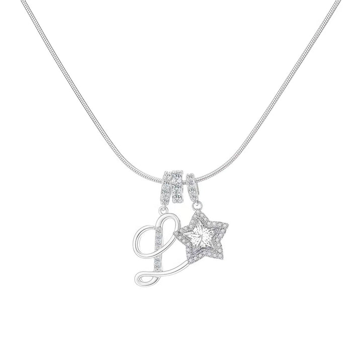 Script Initial Pave Star Dual Charm Snake Chain Necklace, Gold & Silver Custom Letter Choker