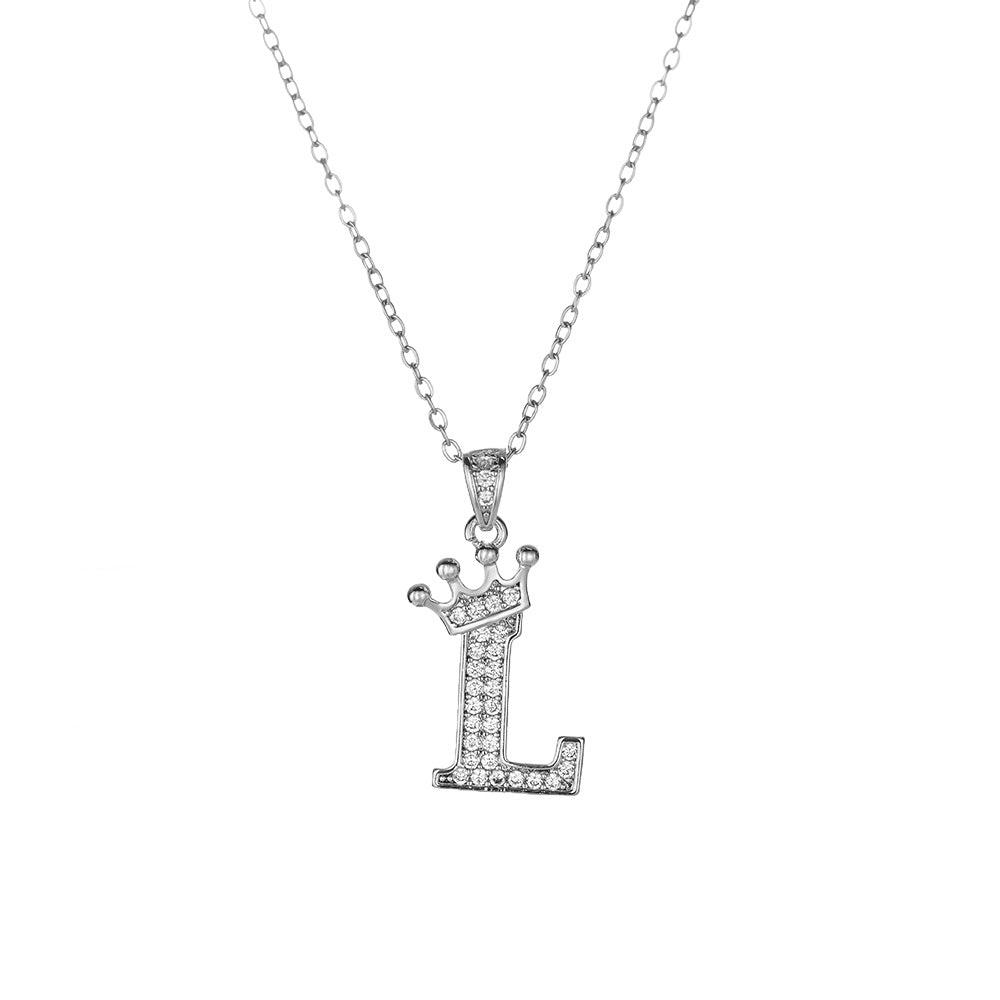 Crown Paved Diamond Initial Letter Necklace, 14K Gold Plated Personalized Dainty Chain, A-Z Available