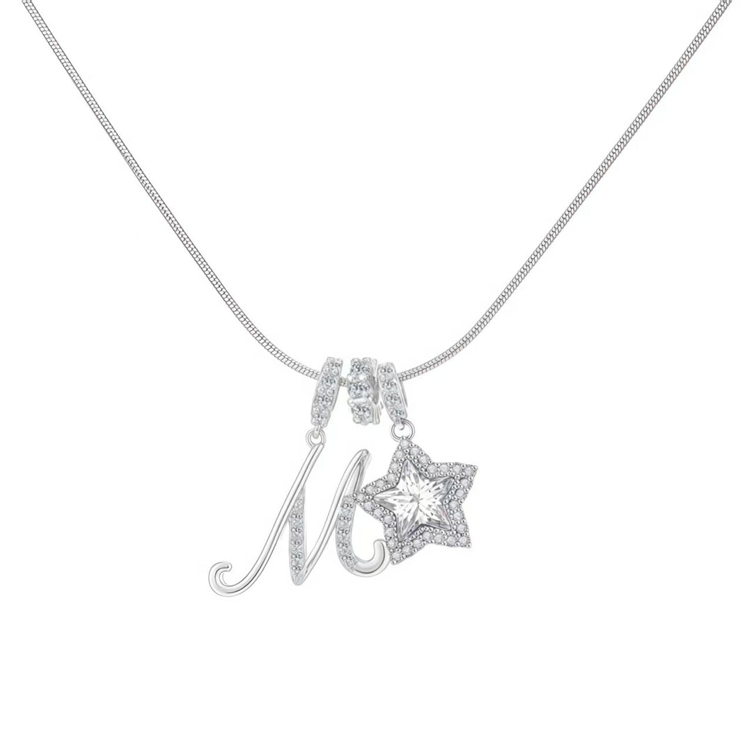 Script Initial Pave Star Dual Charm Snake Chain Necklace, Gold & Silver Custom Letter Choker