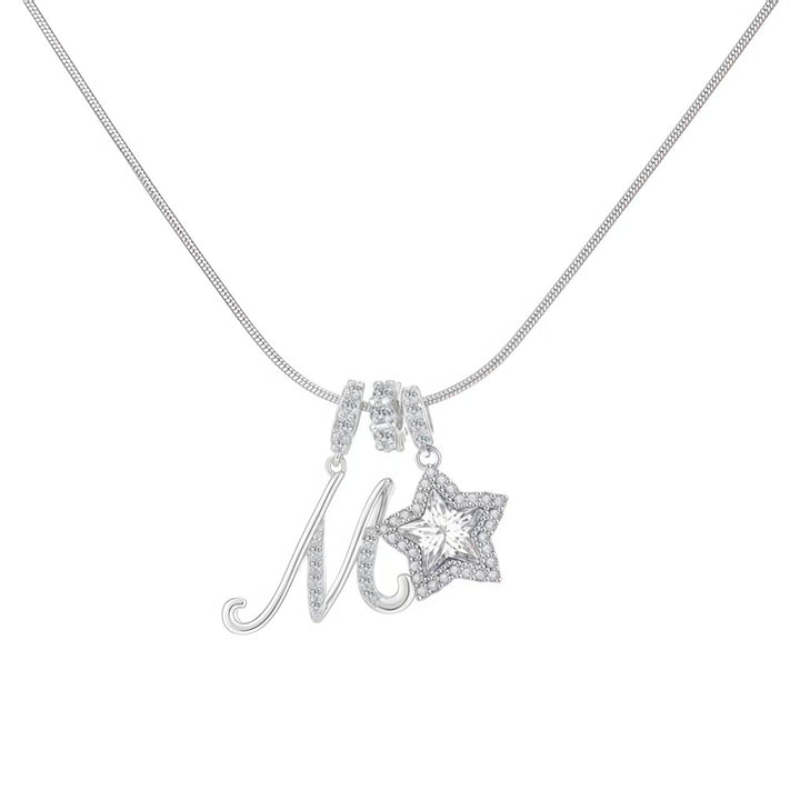 Script Initial Pave Star Dual Charm Snake Chain Necklace, Gold & Silver Custom Letter Choker