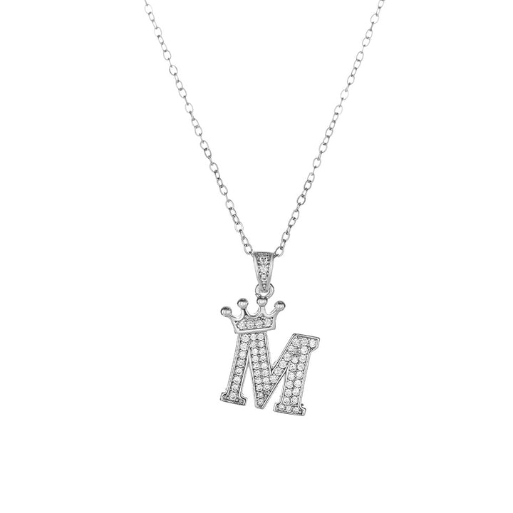 Crown Paved Diamond Initial Letter Necklace, 14K Gold Plated Personalized Dainty Chain, A-Z Available