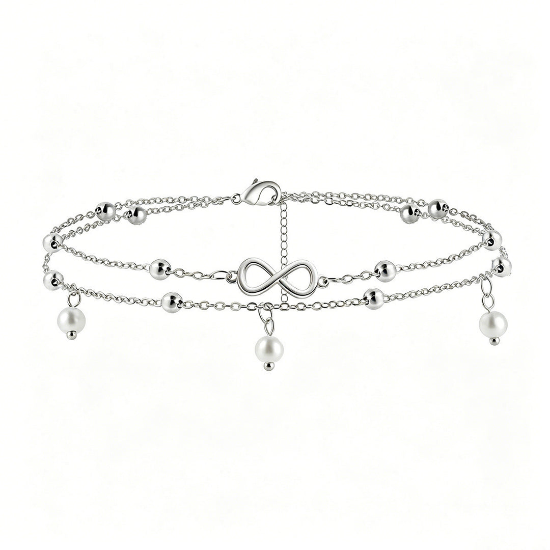 3 Styles Double Layer Ankle Bracelet Set, Gold & Silver Heart Pearl Infinity Beach Vacation Anklets