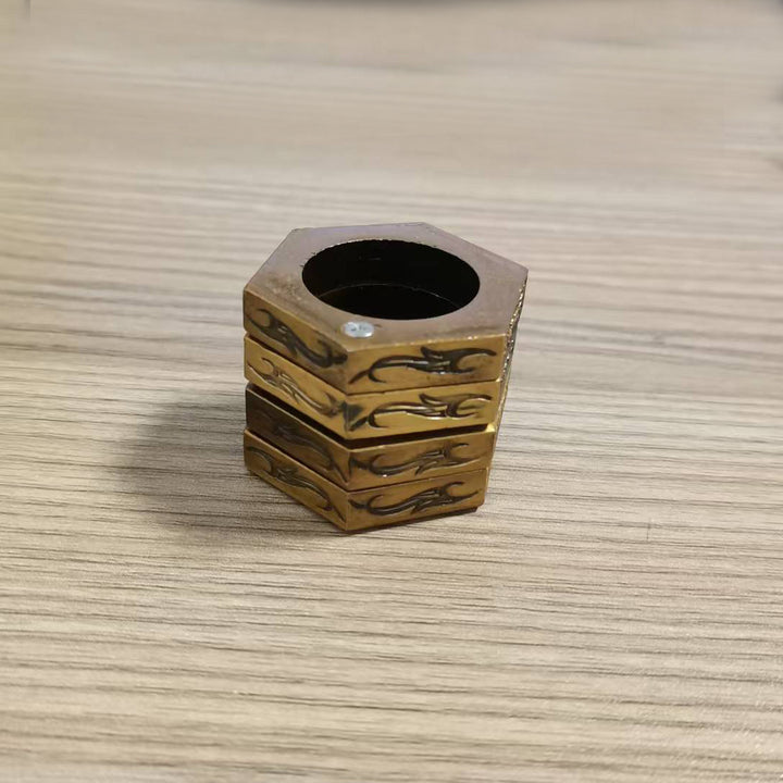 Hexagon Multi-Layer Rotatable Carved Thumb Ring, Titanium Steel Vintage Spinning Men Band, Self Defense Ring