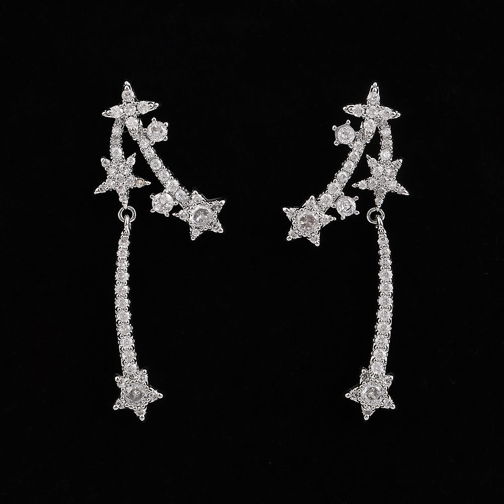 Asymmetric Shooting Star Diamond Drop Earrings, 3 Colors Long Fringe Star Jewelry