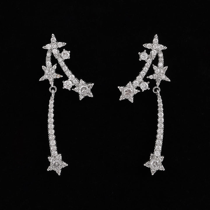 Asymmetric Shooting Star Diamond Drop Earrings, 3 Colors Long Fringe Star Jewelry