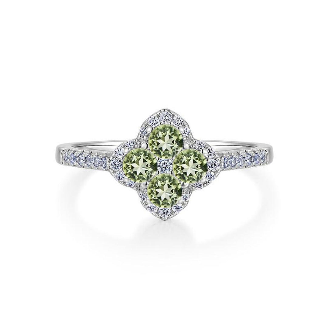Four-Leaf Clover Pavé diamond Ring (Silver Tone Delicate Engagement Band)