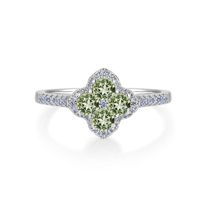 Four-Leaf Clover Pavé diamond Ring (Silver Tone Delicate Engagement Band)