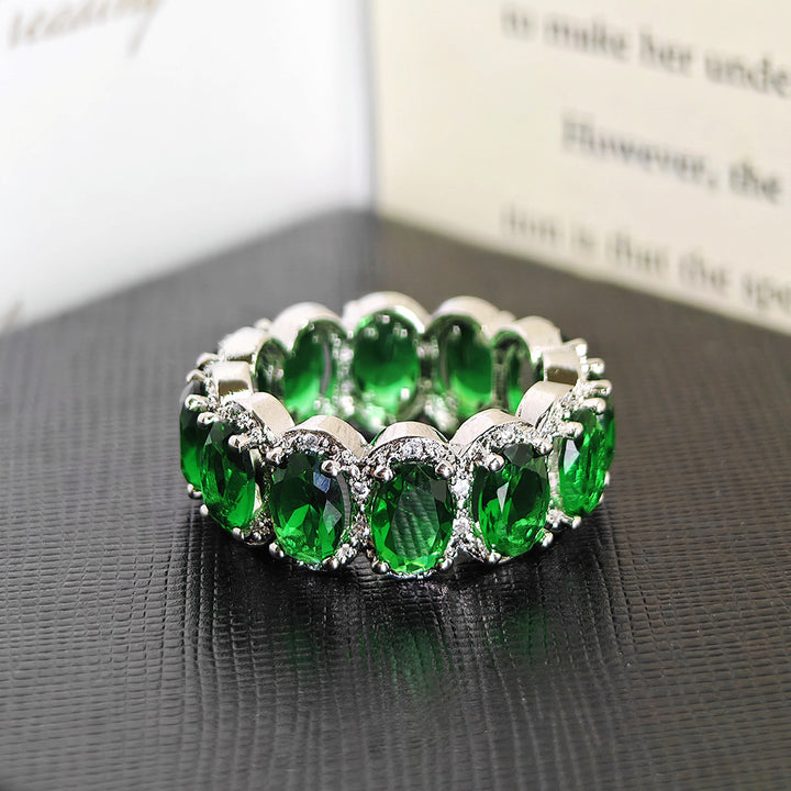 Multi‑color Option Full Eternity Oval Diamond Ring, S925 Silver Closed‑Band Luxury Banquet Ring