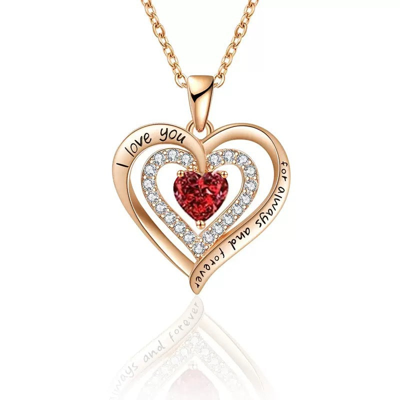 Engraved Intertwined Double Heart Diamond Necklace, S925 Sterling Silver, Preserved Rose Gift Box Set Romantic Clavicle Jewelry