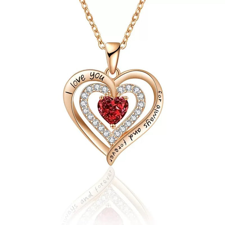 Engraved Intertwined Double Heart Diamond Necklace, S925 Sterling Silver, Preserved Rose Gift Box Set Romantic Clavicle Jewelry