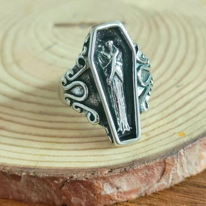Vampire Coffin Vintage Ring (Gothic Edgy Niche Statement Band)