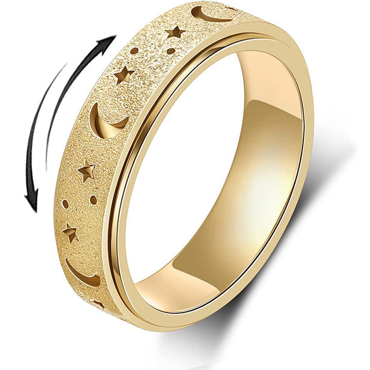 Star Moon Hollow Sandblast Spinner Fidget Ring, S925 Silver Multi-Color Starry Anxiety Relief Band For Men Women