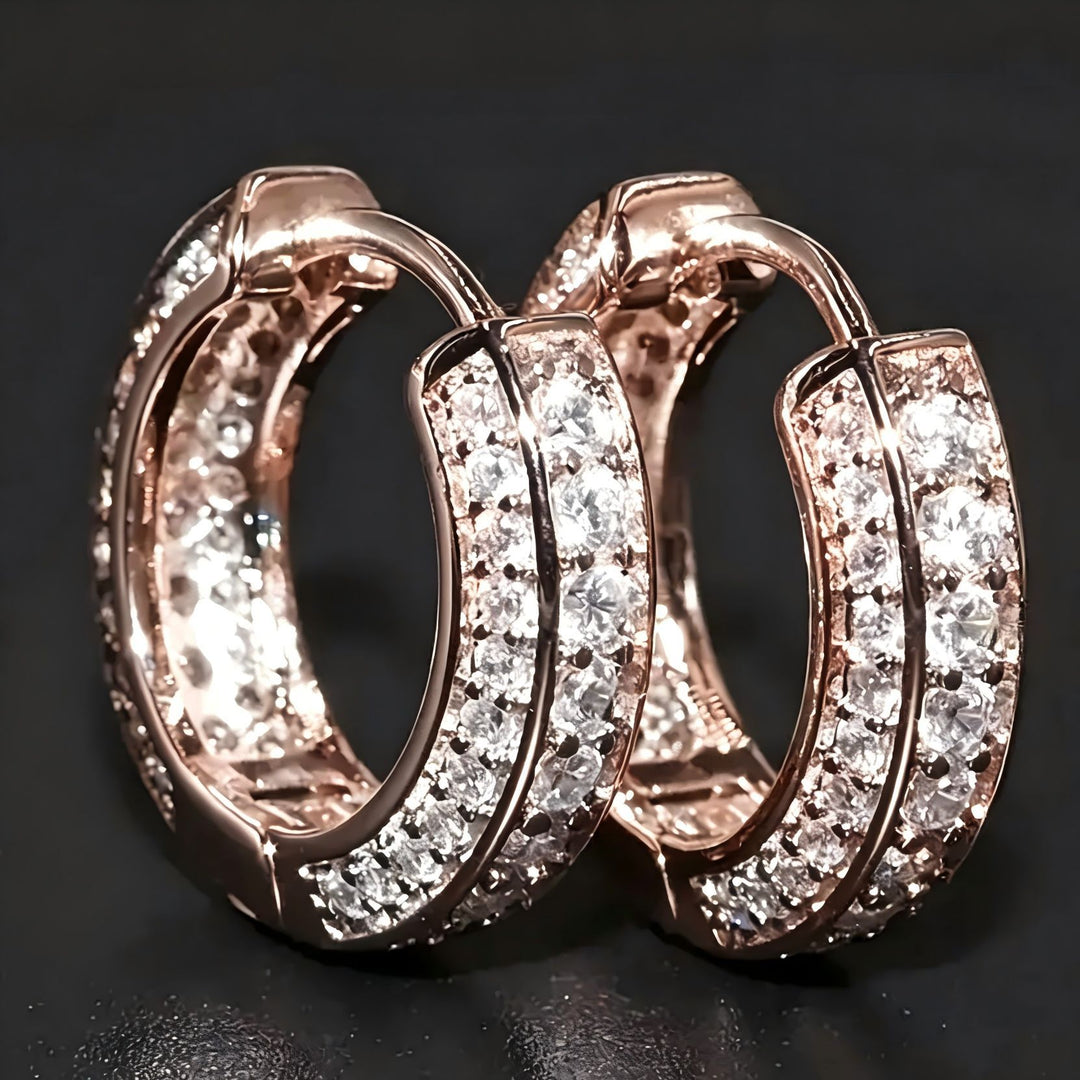 Double‑Row Pave‑Set Wide Huggie Hoop Earrings, 4‑Color Options