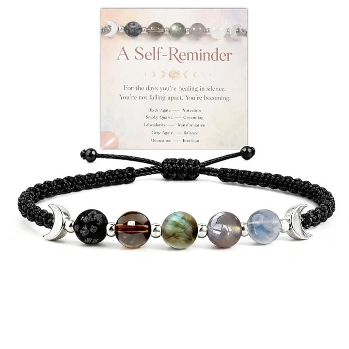Moon Phase Natural Crystal Adjustable Braided Bracelet, Solid S925 Silver Crescent Healing Energy Stone Wristband, 2 Cord Color Options