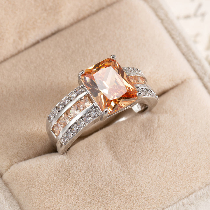 Square Cushion Gemstone Pavé Ring (Luxury Vintage Glam Band)