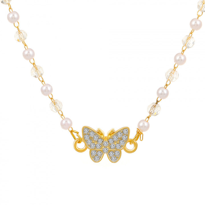 Diamond Encrusted Butterfly Pendant Necklace, Multi-Style Beaded Luxury Choker