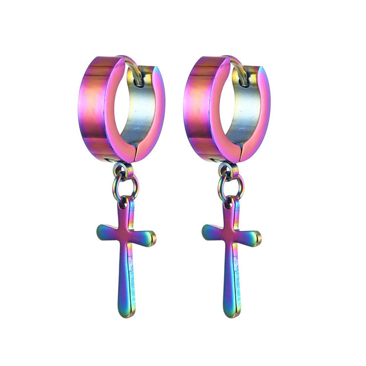 Cool Cross Pendant Huggie Earrings (Multi-Color Unisex Hip-Hop Statement Hoops)