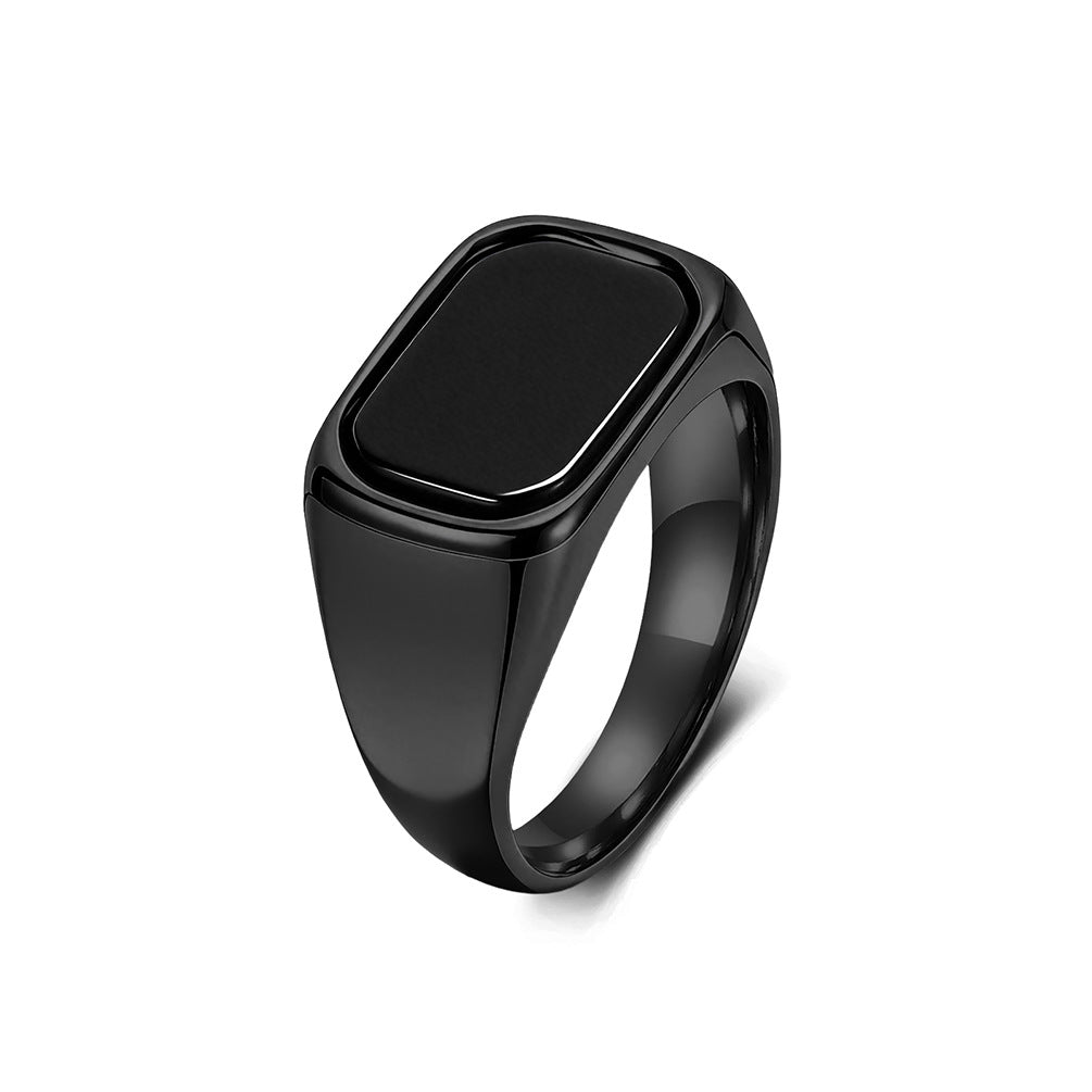 S925 Silver Square Black Onyx Men Signet Ring, Multi‑Color Minimalist Wide Plain Band