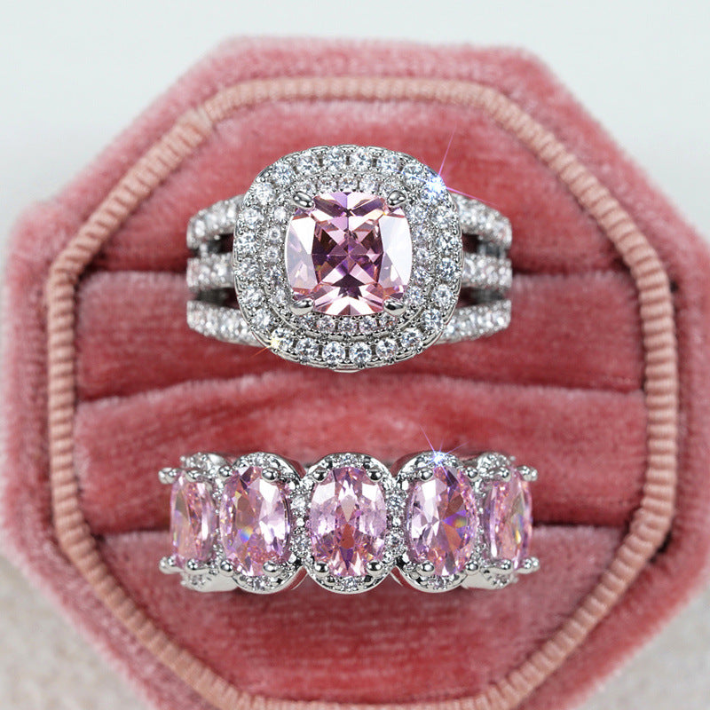 Luxury Two‑Piece Halo Ring Set, S925 Silver Multi‑Color Center Stone Women’s Engagement Ring Set in Gold & Silver Tone