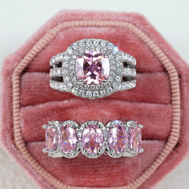 Luxury Two‑Piece Halo Ring Set, S925 Silver Multi‑Color Center Stone Women’s Engagement Ring Set in Gold & Silver Tone