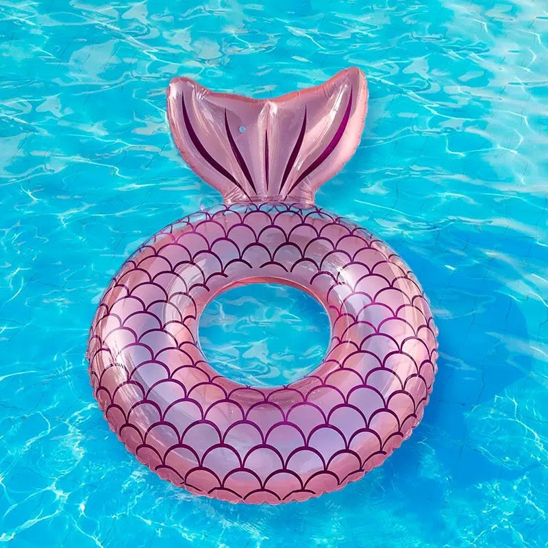 Mermaid Tail Inflatable Swim Ring, Gradient Glitter Fish Scale Print Adult Water Float for Pool Beach Photography