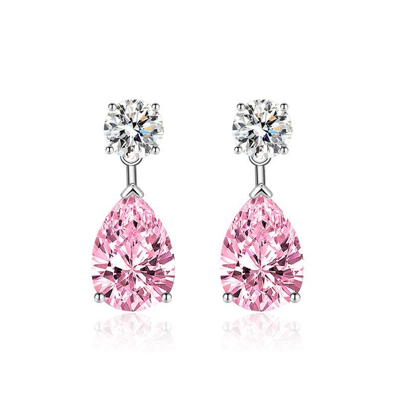Two-Stone Teardrop Drop Hoop Earrings, 4 Colors Luxury Pear Cut Diamond Dangle Jewelry