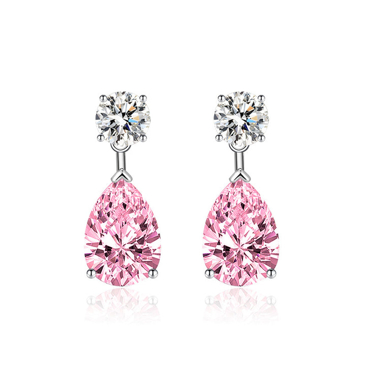 Two-Stone Teardrop Drop Hoop Earrings, 4 Colors Luxury Pear Cut Diamond Dangle Jewelry