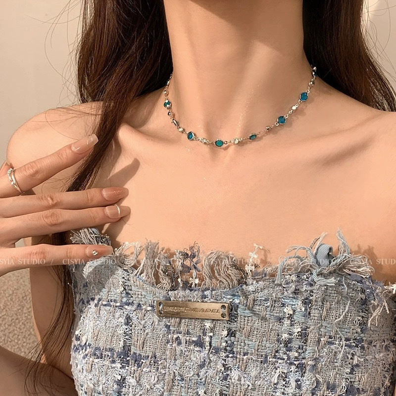 Blue Diamond Butterfly Layered Necklace Set (Luxury Mermaid Choker)