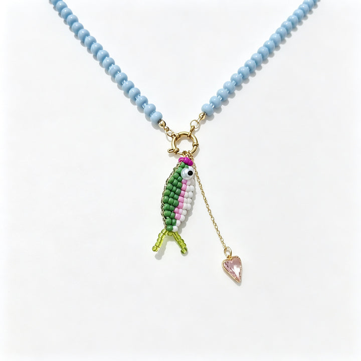 Cute Beaded Fish Pendant Necklace, 4 Colors Hand-Woven Colorful Bead Chain Niche Playful Jewelry