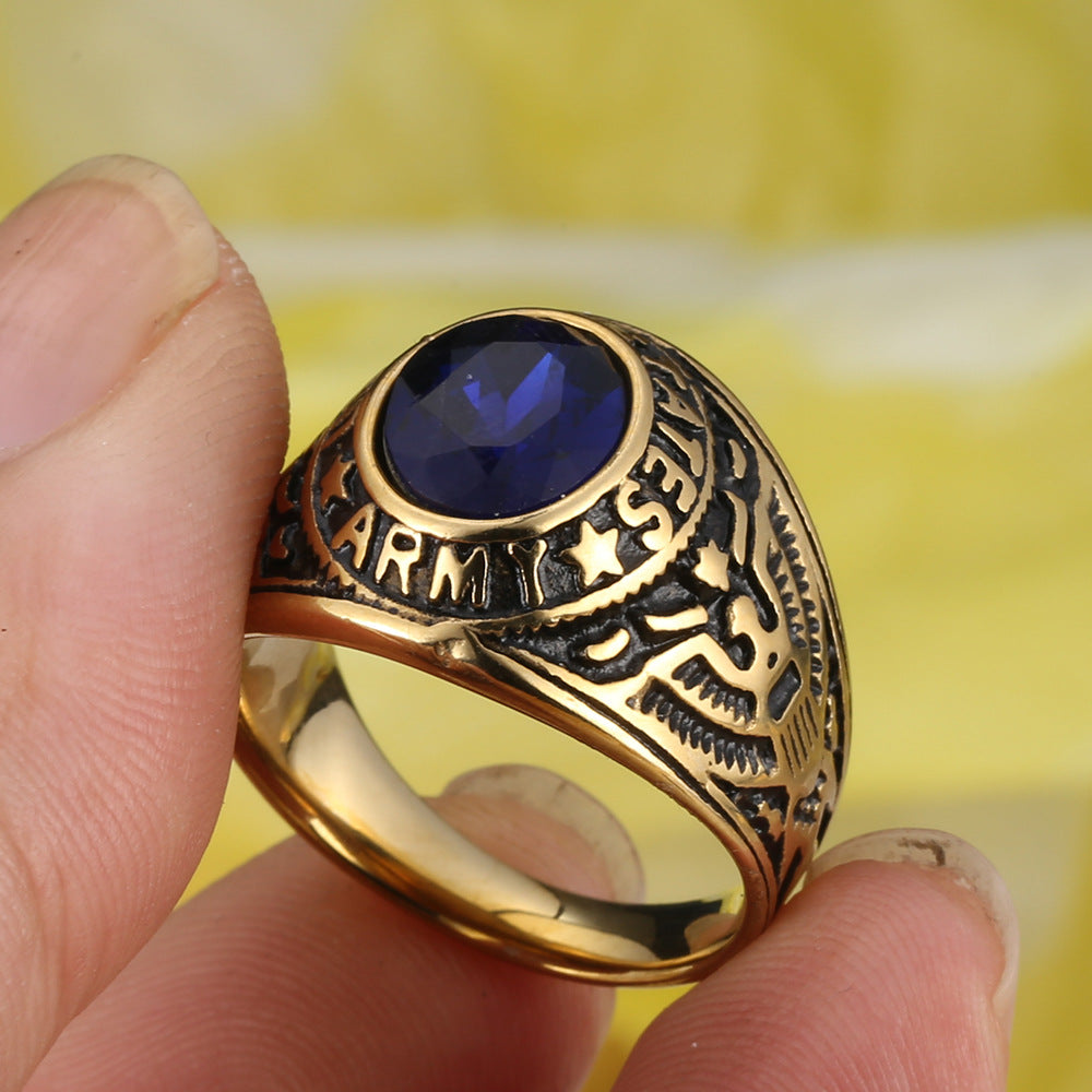 Vintage Green Diamond US Military Style Ring (Men's Titanium Steel Band)