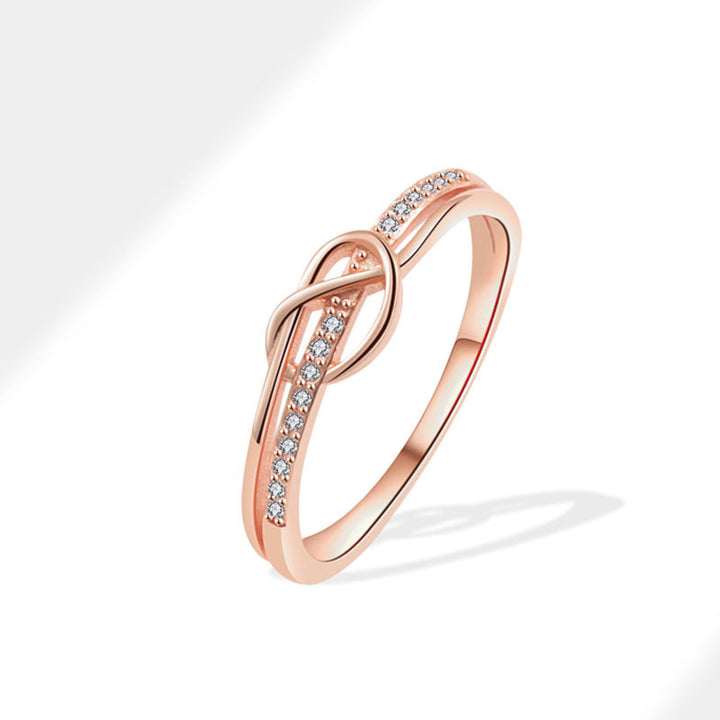 Infinity Knot Paved Thin Ring, Three-Tone Gold Silver Rose Gold Minimalist Luxury Daily Band