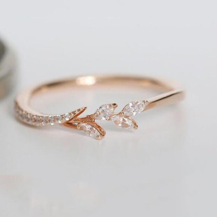 Marquise‑Cut Leaf‑Branch Thin S925 Sterling Silver Ring, 3‑Tone Available