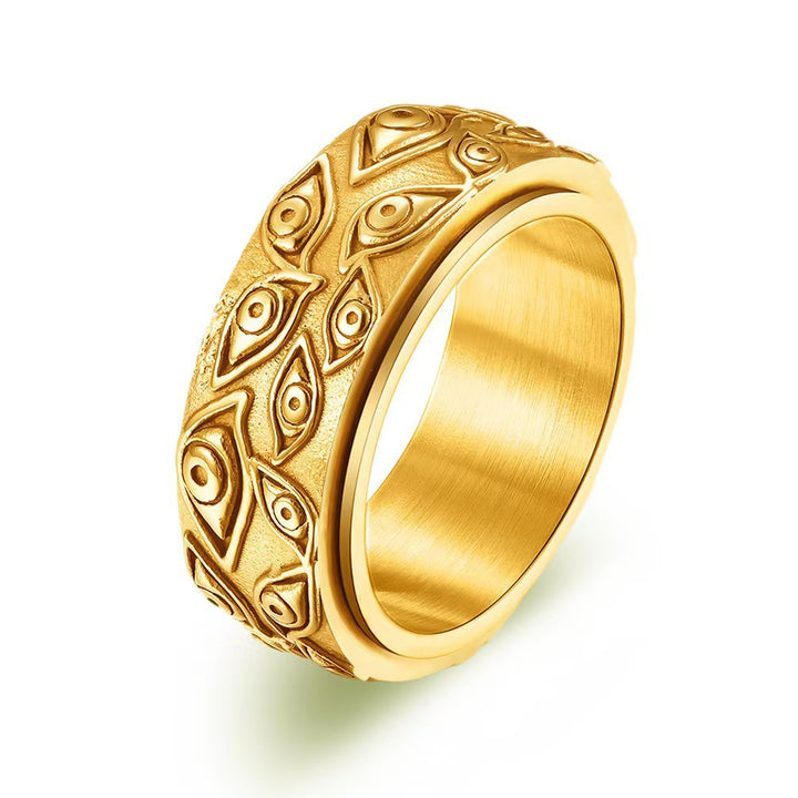Evil Eye Embossed Rotatable Spinner Ring, Vintage All-Seeing Eye Titanium Steel Fidget Band Gold Silver Black Unisex Jewelry
