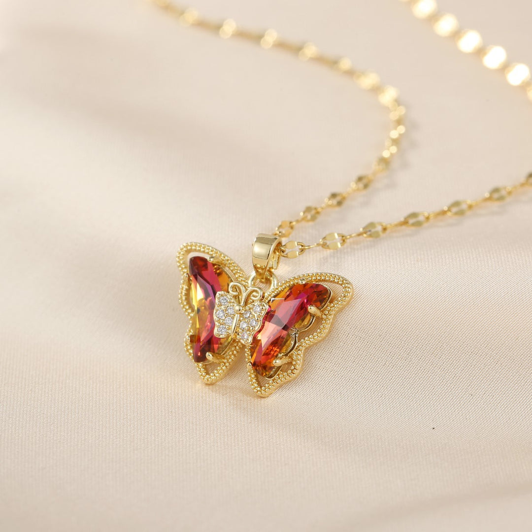 Double Layer Gem Butterfly Necklace Set (Light Luxury Niche Sweet & Cool Necklace)
